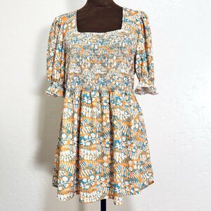 Womens Floral Cottagecore Babydoll Top Size XL Peasant Smocked Bloomcore Boho